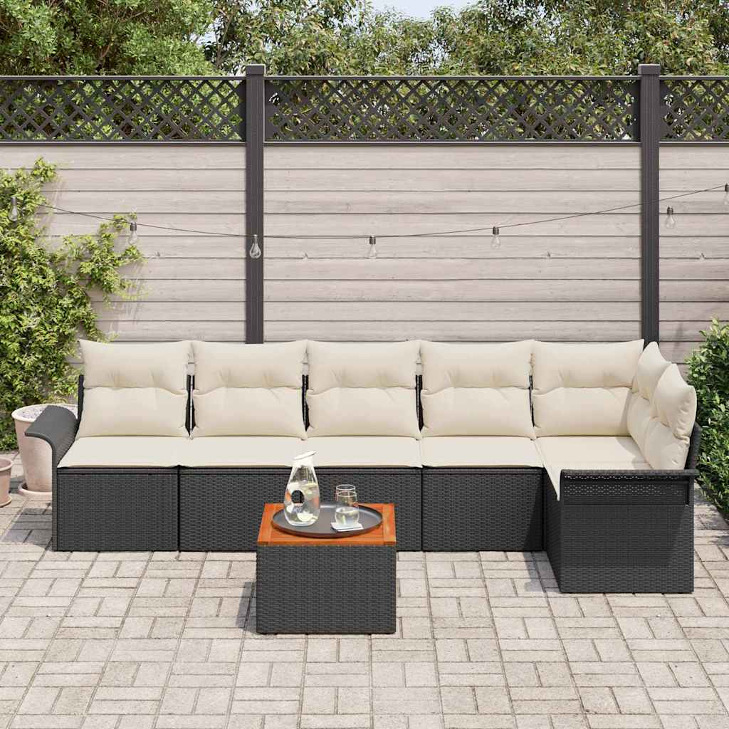 Garten-Sofa-Set mit Kissen mit Speicher 7 pcs Schwarz und Creme